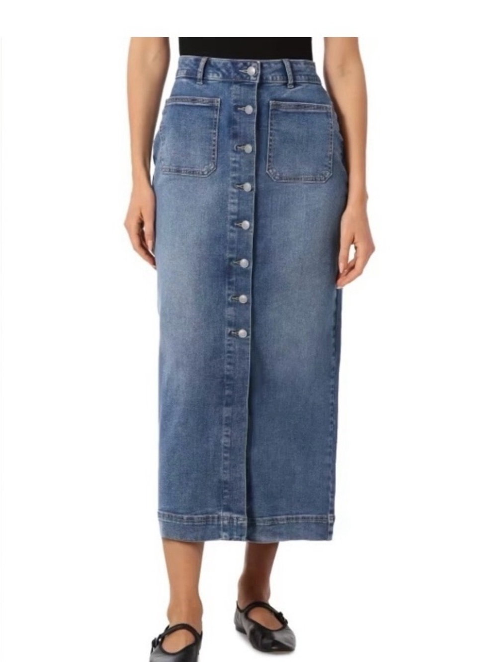 Bagatelle Denim Button-Front Midi Skirt